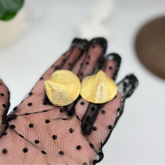 Gold Textured Seashell Statement Earrings – PVD Plated Stainless Steel - Picture 14 of 14